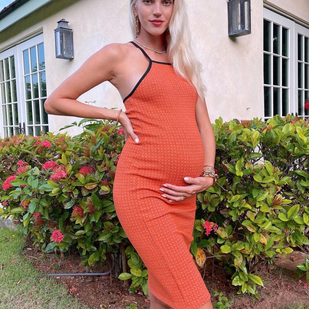 Zara Orange Midi Dress with Black Trim
